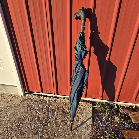 Aramis Tartan Plaid Umbrella Scottie Dog Handle Blue Green Scottish Terrier - Picture 4 of 10